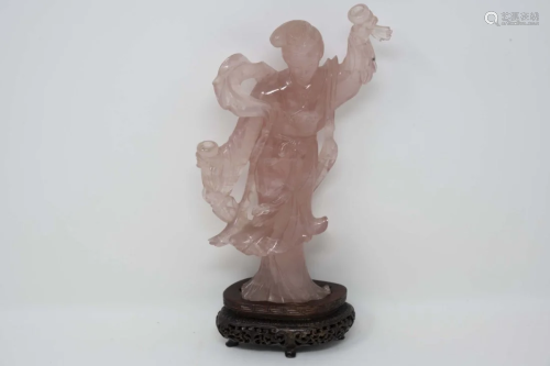 Chinese Rose Quartz Carving of Standing Guanyin