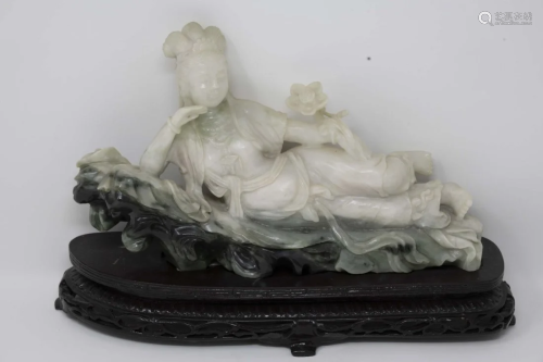 Chinese Jade Carving of Reclining Kuan Yin Buddha