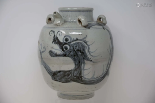 Chinese Antique Blue & White Porcelain Jug Vase