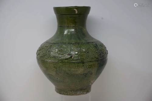 Chinese Antique Green Glazed Hu Form Vase