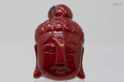 Chinese Coral Carving of Buddha Pendant