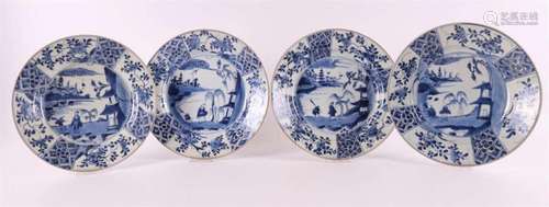 A set of four blue and white porcelain plates, China, Kangxi...