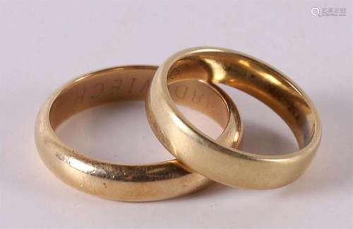 Two various 14 krt 585/1000 gold wedding rings, 9.7 grams