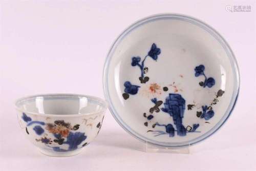 A blue and white porcelain Chinese Imari cup and saucer, Chi...