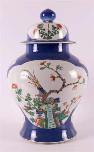 A baluster-shaped poudre bleu porcelain famille verte lidded...