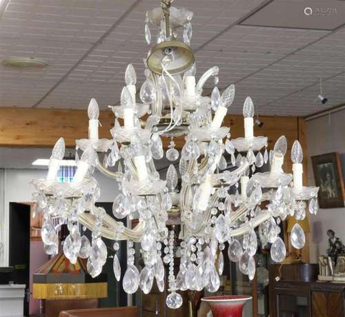 A clear glass twelve-armed double chandelier, 20th century.