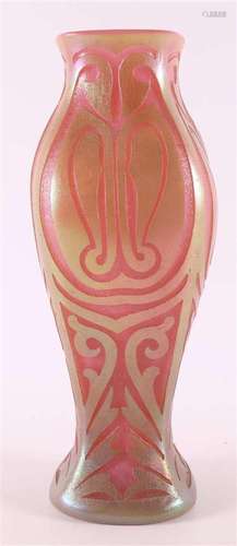 A pink and yellow iridescent Jugendstil cameo glass vase, Au...