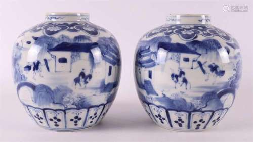 A pair of blue and white porcelain ginger jars, China, 19th ...