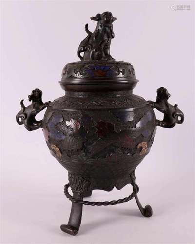 A cloissoné bronze tripod incense burner, China, late 19th c...