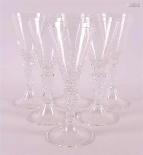 A set of six clear champagne glasses 'Donati', W.J.R...