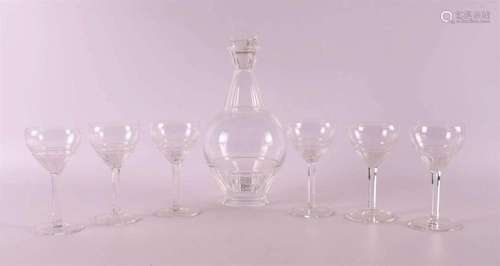 A clear glass decanter 'Spectrum' with six matching ...