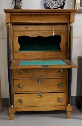 An oak secretaire à abbatant, Dutch, Empire style, 19th cent...