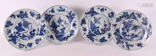 A set of four blue/white porcelain plates, China, Kangxi, ar...