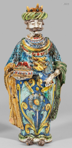 Majolika-Figur eines der Heiligen drei Könige