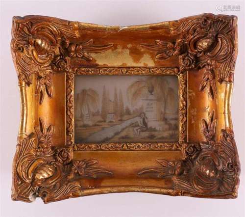 A framed representation of figure in landscape and column wi...