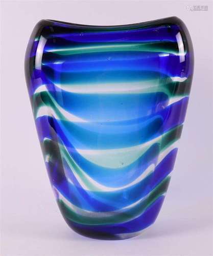 A glass 'Serica' vase with green and blue spiral, de...