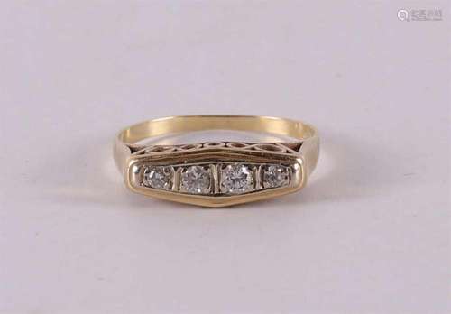 A 14 kt gold ring, set with four diamonds