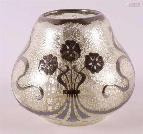 An iridescent glass vase with silver Jugendstil decor, Bohem...