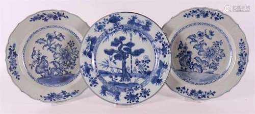 Three assorted blue/white porcelain plates, China, Qianlong,...