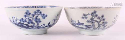 Two blue/white porcelain bowls on base ring, China, Qianlong...