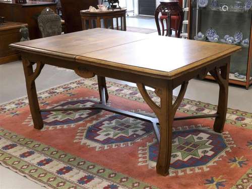 An oak rectangular backstage table in Jugendstil style.