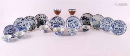 A lot of various blue/white porcelain cups and saucers, Chin...