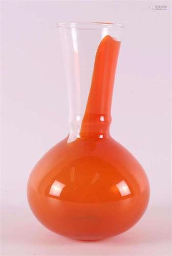 An orange and clear glass vase 'Princess Juliana 100th b...