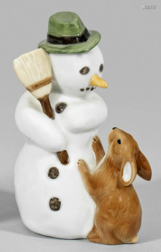 Schneemann mit Besen und Hasen