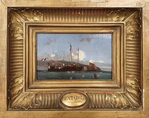 BENTABOLE Louis, 1820-1880,Bateaux de pêche au mouillage,hui...
