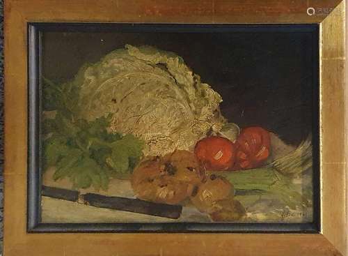 FELIX (XIX-XX)Nature morte au chou, 1840Huile sur panneau, s...