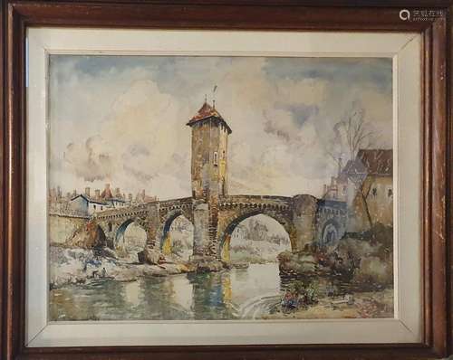 FRANK-WILL (1900-1951)Le pont vieux, OrthezAquarelle sur pap...