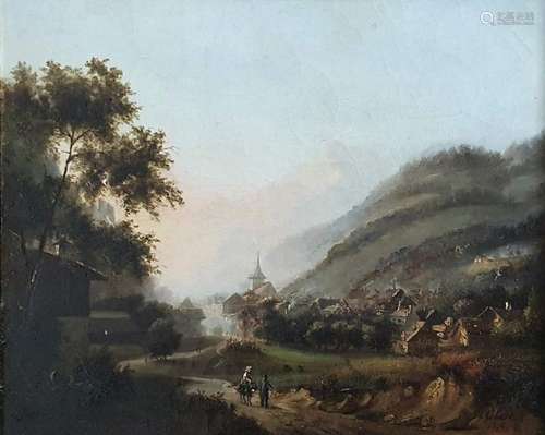 GOBERT Henri, XIXe siècle,La sortie du village, 1836,huile s...