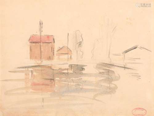 LOISEAU Gustave, 1865-1935,Maisons pendant les innondations,...