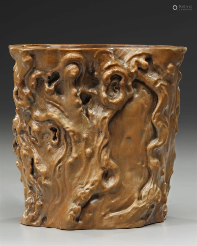 A CHINESE BOXWOOD BRUSHPOT, 17TH-18TH CENTURY