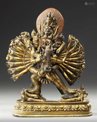 A LARGE BRONZE FIGURE OF VAJRABHAIRAVA, TIBETO-CHINESE, 18TH...