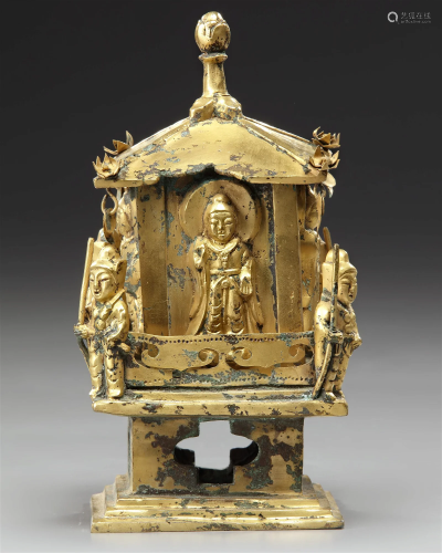 A KOREAN GILT BRONZE BUDDHA RELICS TEMPLE, 8TH CENTURY