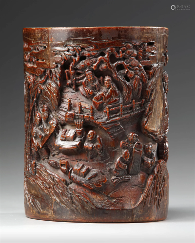 A CHINESE BAMBOO CARVED BRUSH POT, 17TH-18TH CENTURY