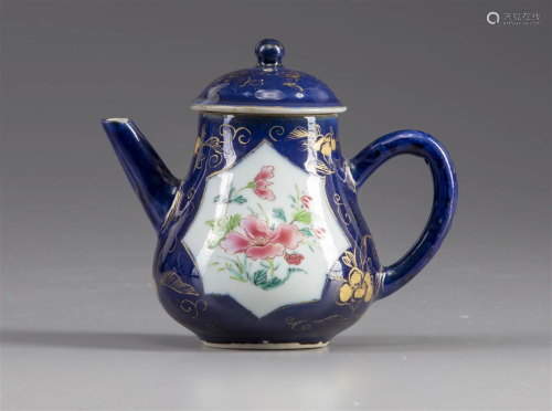 A CHINESE MIRROR BLUE-GROUND FAMILLE ROSE TEAPOT AND COVER, ...