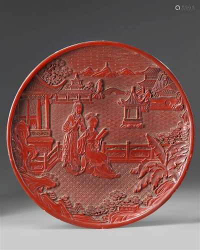 A CHINESE LACQUER DISH WITH GARDEN SCENE, QING DYNASTY (1644...