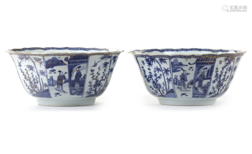 A PAIR OF CHINESE BLUE AND WHITE FOLIATE-RIMMED BOWLS, KANGX...