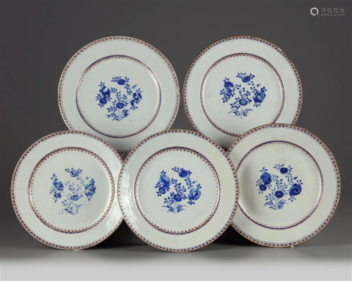 A FIVE CHINESE BLUE-ENAMELLED AND GILT CHINESE 'FLORAL&...