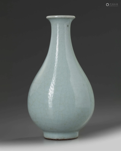 A SMALL CHINESE PALE CELADON CRACKLE-GLAZED PEAR-SHAPED VASE...