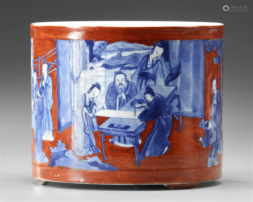 A CHINESE BLUE AND RED BRUSH POT, QING DYNASTY (1644-1912)