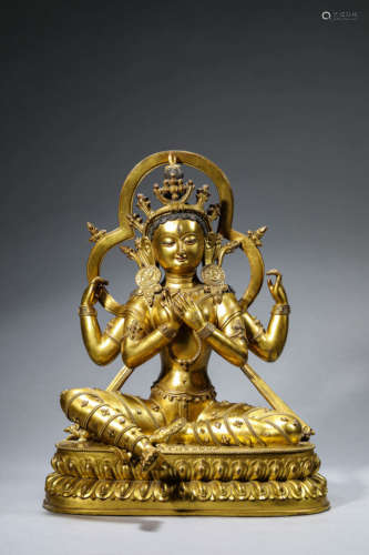 Gilt-Bronze Figure of Shadakshari Avalokitesvara