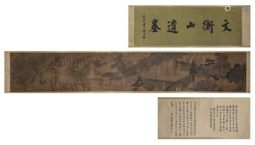 Chinese Figure Painting Paper Scroll, Wen Zhengming Mark