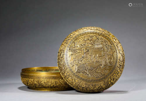 Gilt-Bronze Figure Story Box and Cover