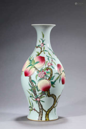 Famille Rose Fortune&Longevity Olive-Shape Vase