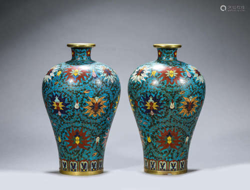 Pair of Cloisonne Enamel Meiping Vases