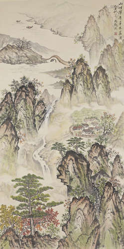 Chinese Landscape Painting Paper Scroll, Feng Chaoran Mark