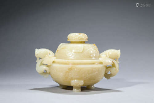 Carved Russet Jade Chilong-Eared Censer